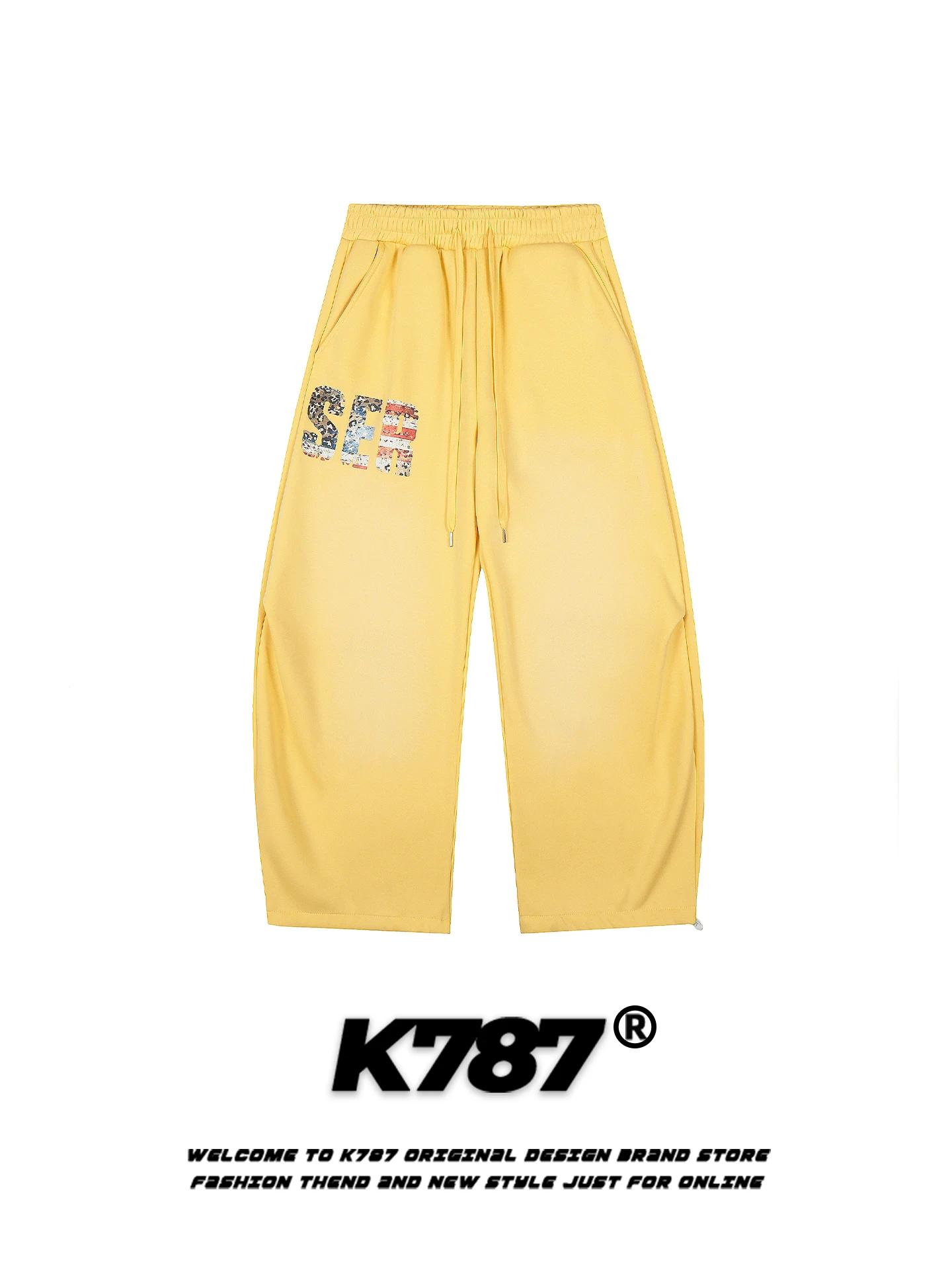 

K787 American Casual adient Color Blo Letter Print Fce Lined Wide Leg Floor Length Pants Women Loose High Waist Sports...