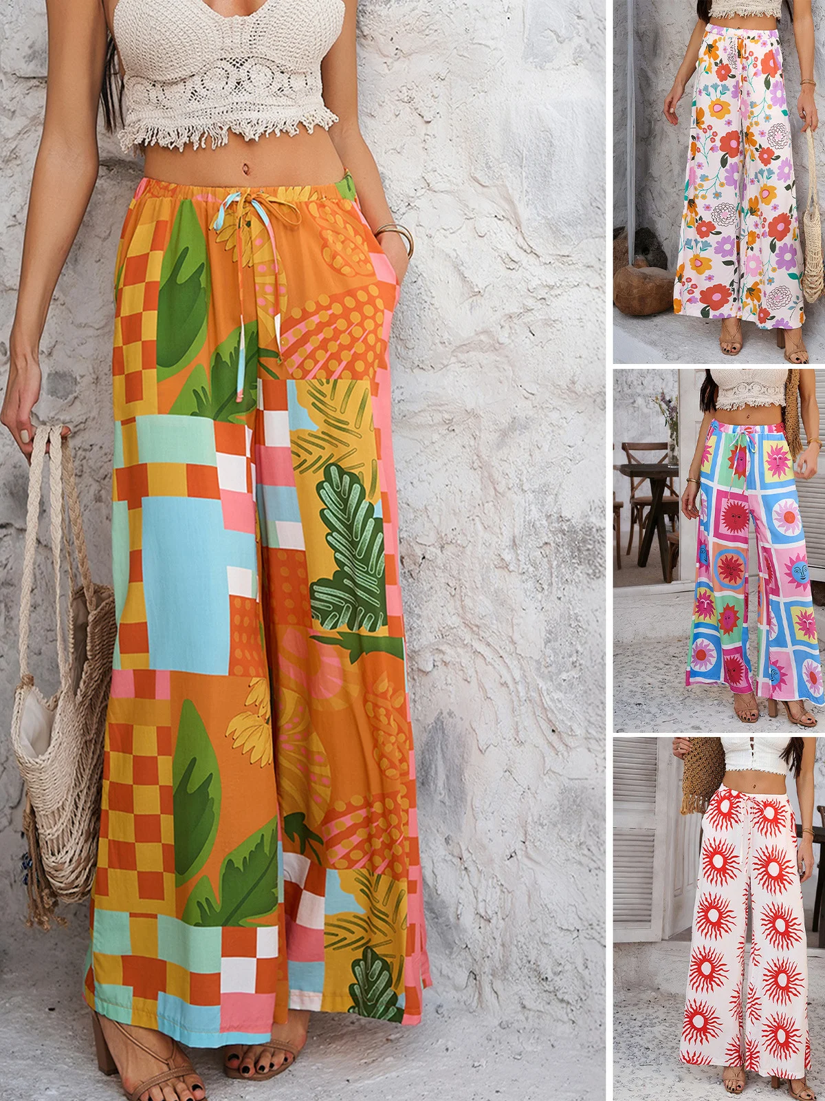 Pantalons décontractés à jambes larges pour femmes, pantalons longs à coupe droite, confortables pour dames, mode été, taille l, autre tapis...