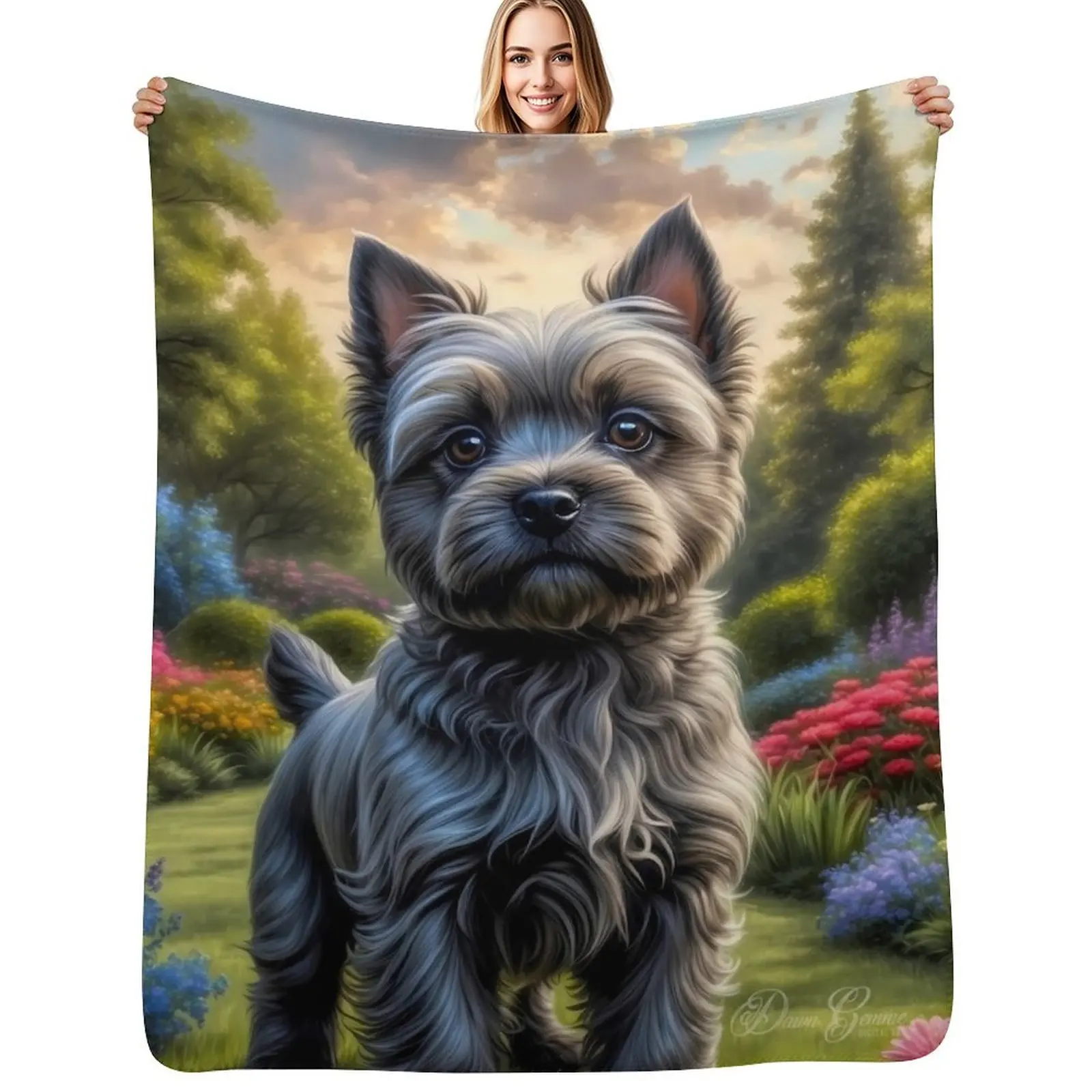 

Shelby Cairn Terrier Puppy Portrait Painting Throw Blanket Summer Cool Breathable Blanket for Sleeping