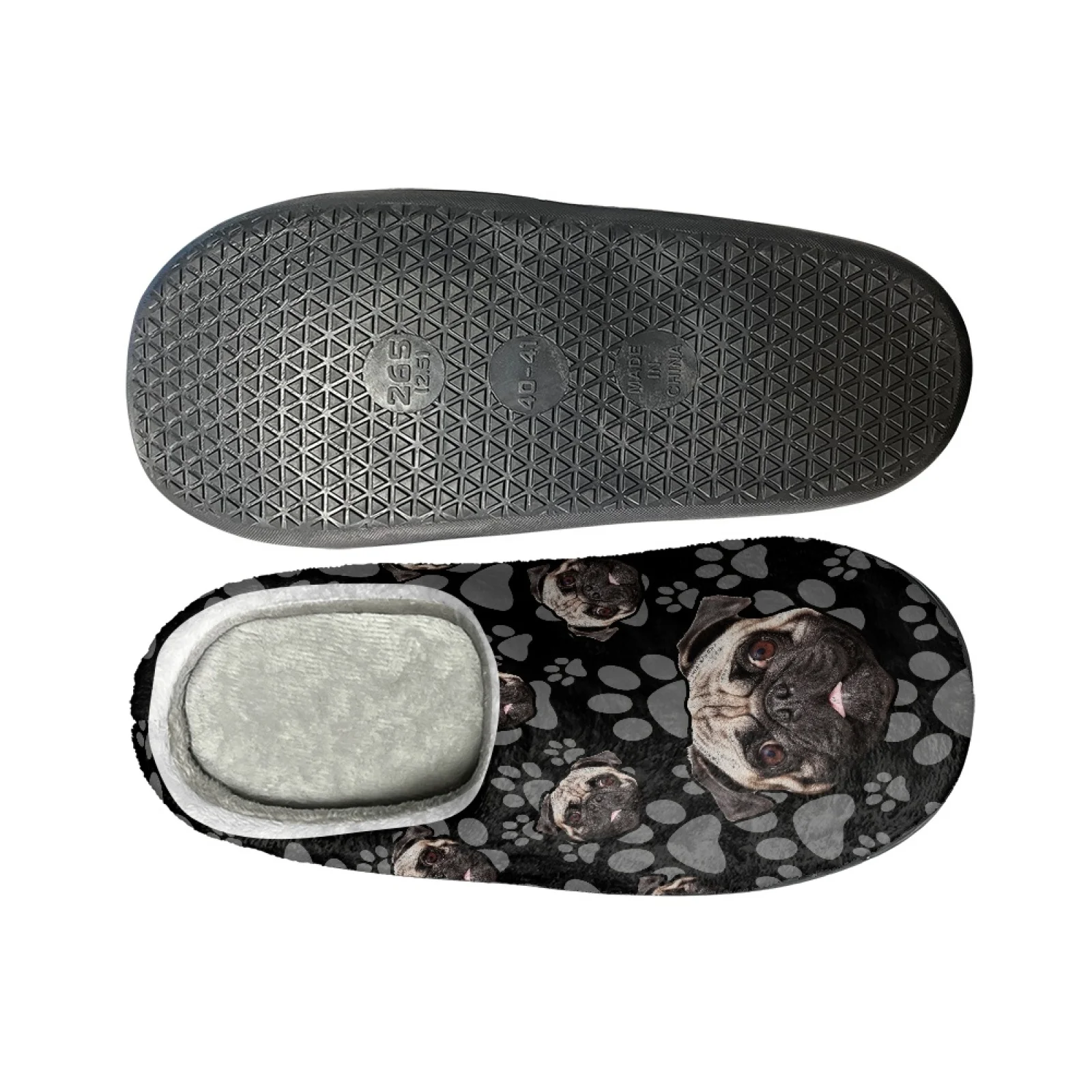 Dog Print Flannel Half Shoes For Women Mules Sandals Indoor Slippers Warm Home Man Slipper Winter House Bedroom Slides for Men