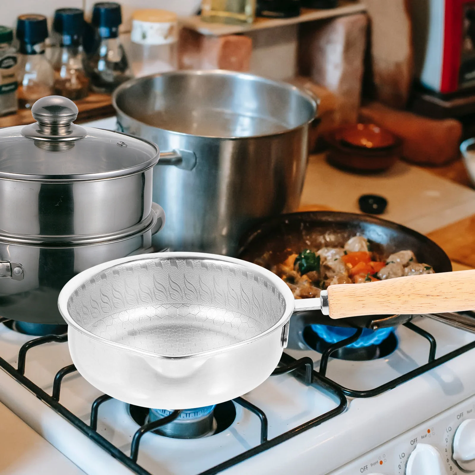 

Nonstick Stainless Steel Frying Pan Honeycomb Surface Wooden Handle Small Fry Pan Egg Cooker Kitchen Supplies Kitchen Egg Cooker