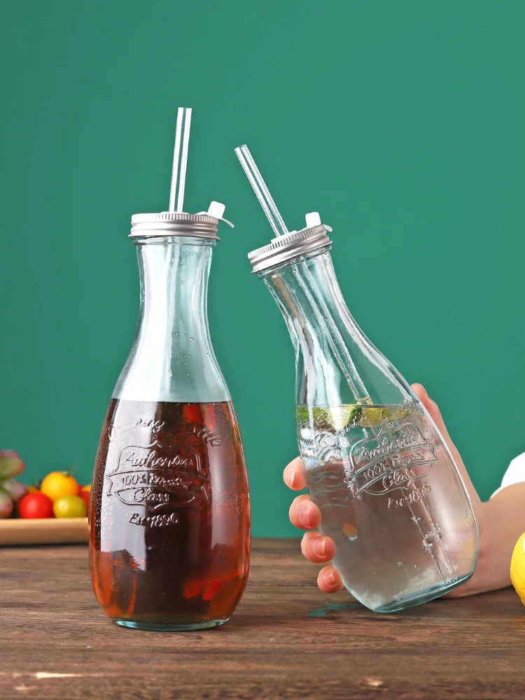 Vaso de vidrio Vsm con pajita y tapa, vaso ecológico para bebidas frías y jugos, refrescante estilo nórdico, vaso universal.