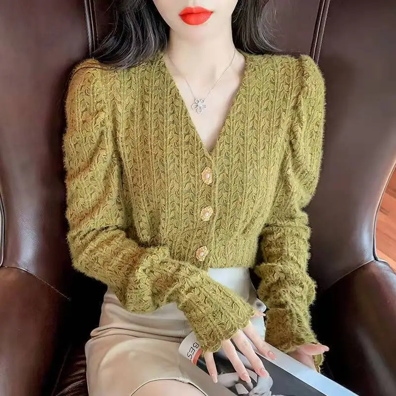 

Рубашки с длинным рукавом, женские атласные рубашки на пуговицах, плиссированные подол, рукава-фонарики, облегающие рубашки в горошек, консервативный женский ретро во французском стиле