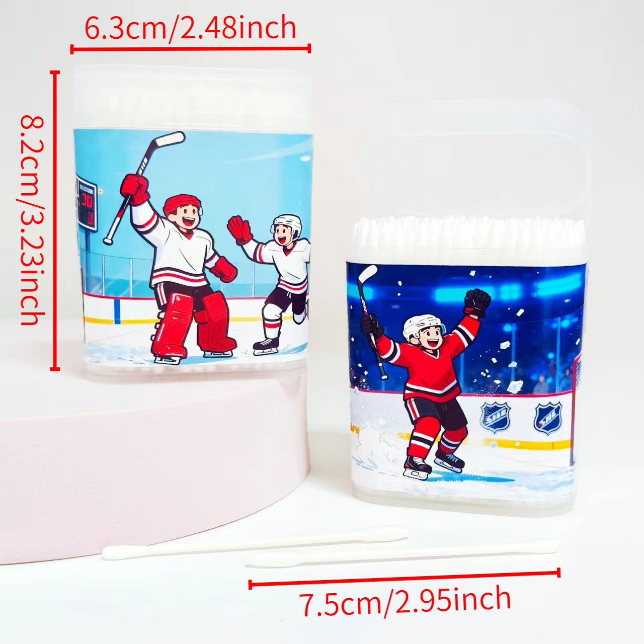 200 قطعة/600 قطعة هوكي الجليد موضوع نمط رقيقة رمح أعواد قطنية صندوق بلوري أبيض أعواد قطنية برأسين #3