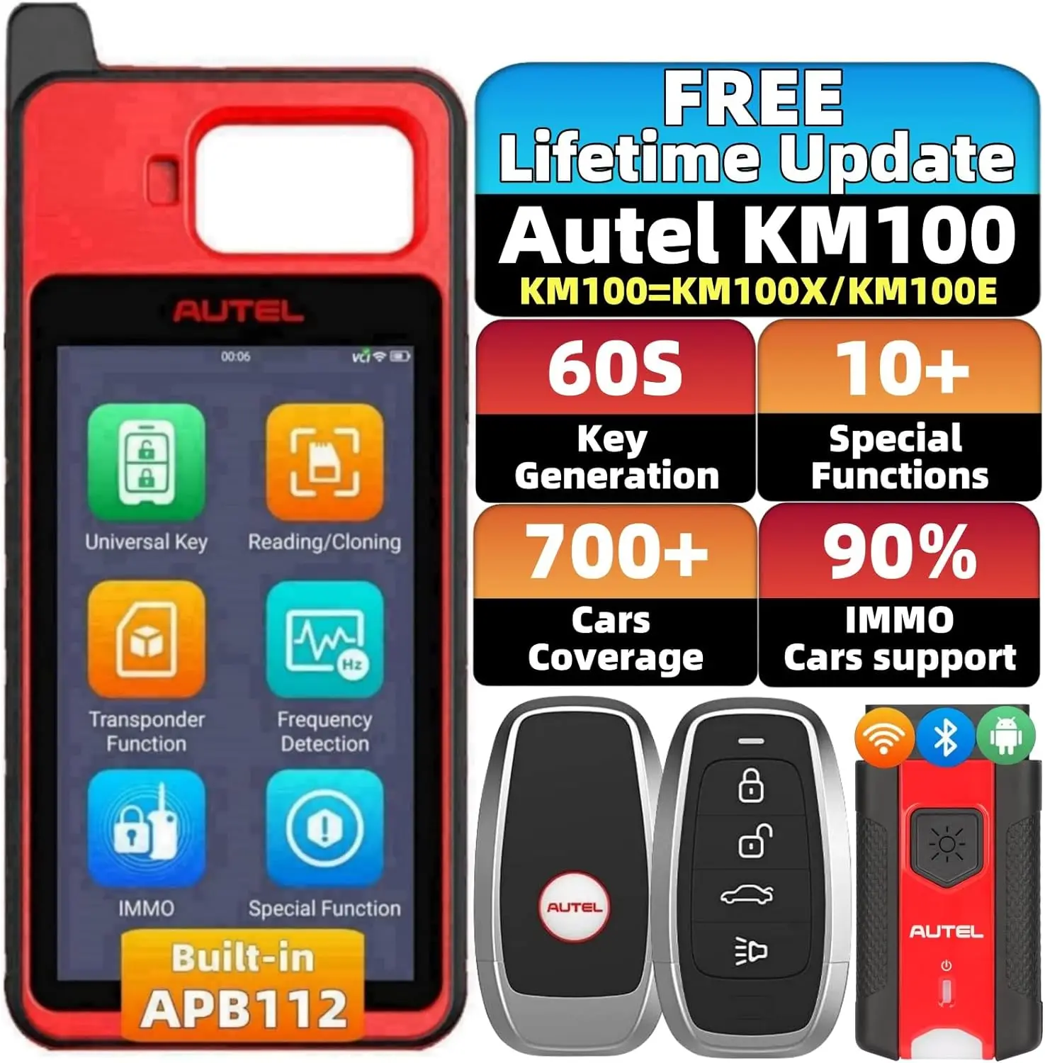 Autel MaxiIM KM100 Key Fob Programming Immobilizer Tool 2PCS Autel IKEY for 60s Key Generation OBD IMMO Key Learning on 99% Car