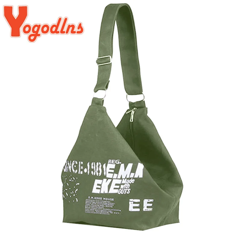 Yogodlns Letter Decors Canvas Shoulder Bag For Women Large Capacity Tote Bag Student Bookbags Travel Duffle Bag Shopping Totes