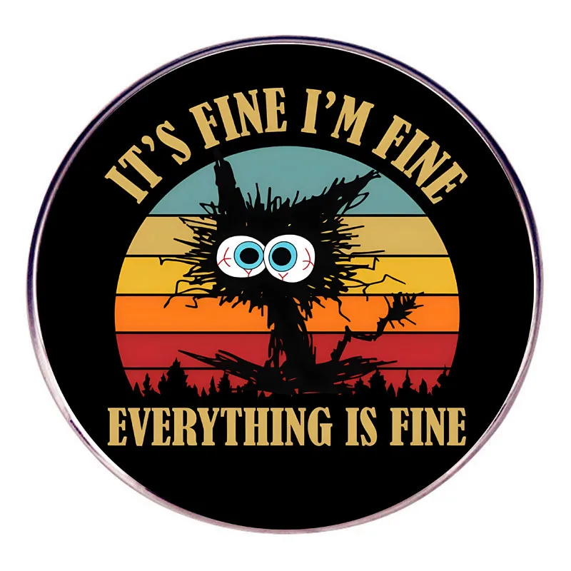 Everything Is Fine English Brooch Creative Black Cat English Letter Alloy Badge Trendy Versatile Clothing Bag Accessories Badge image 5