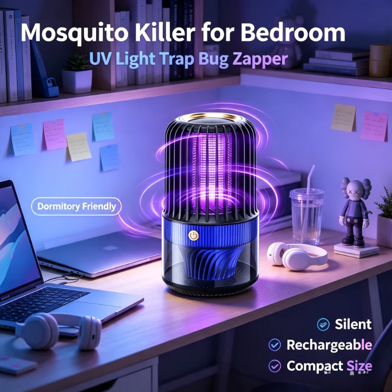 Indoor Mosquito Killer Lamp UV Light Trap Silent Bug Zapper Rechargeable for Bedroom Home Baby Women Pregnant