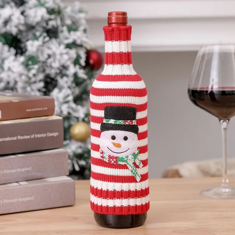 Christmas Wine Bottle Cover Decor Handmade Knit Cute Santa Claus Wine Cup Dress Bags Reusable Xmas Home New Year Decoration Gift