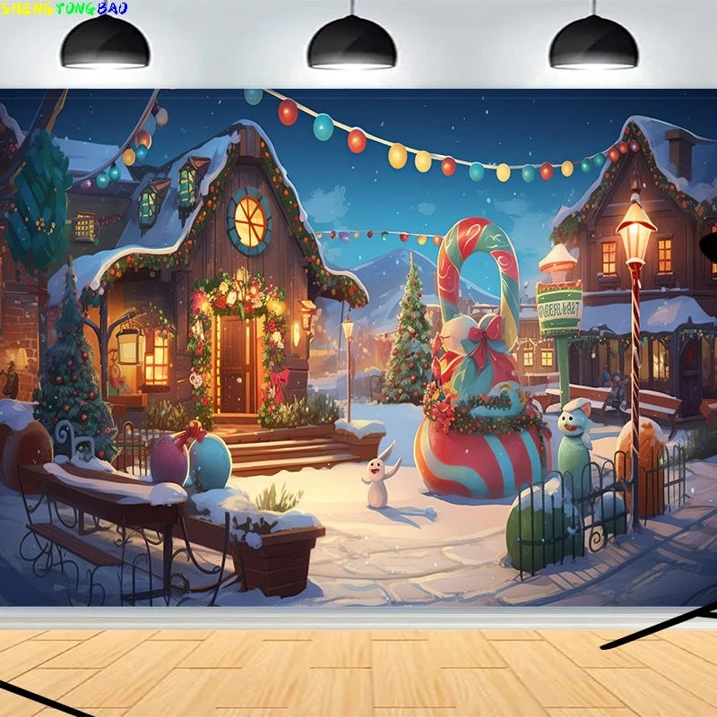 

Christmas Day Snowflake Photography Backdrops Fireplace Winter Stage New Years Cottage Living Room Decoration Background CC-01