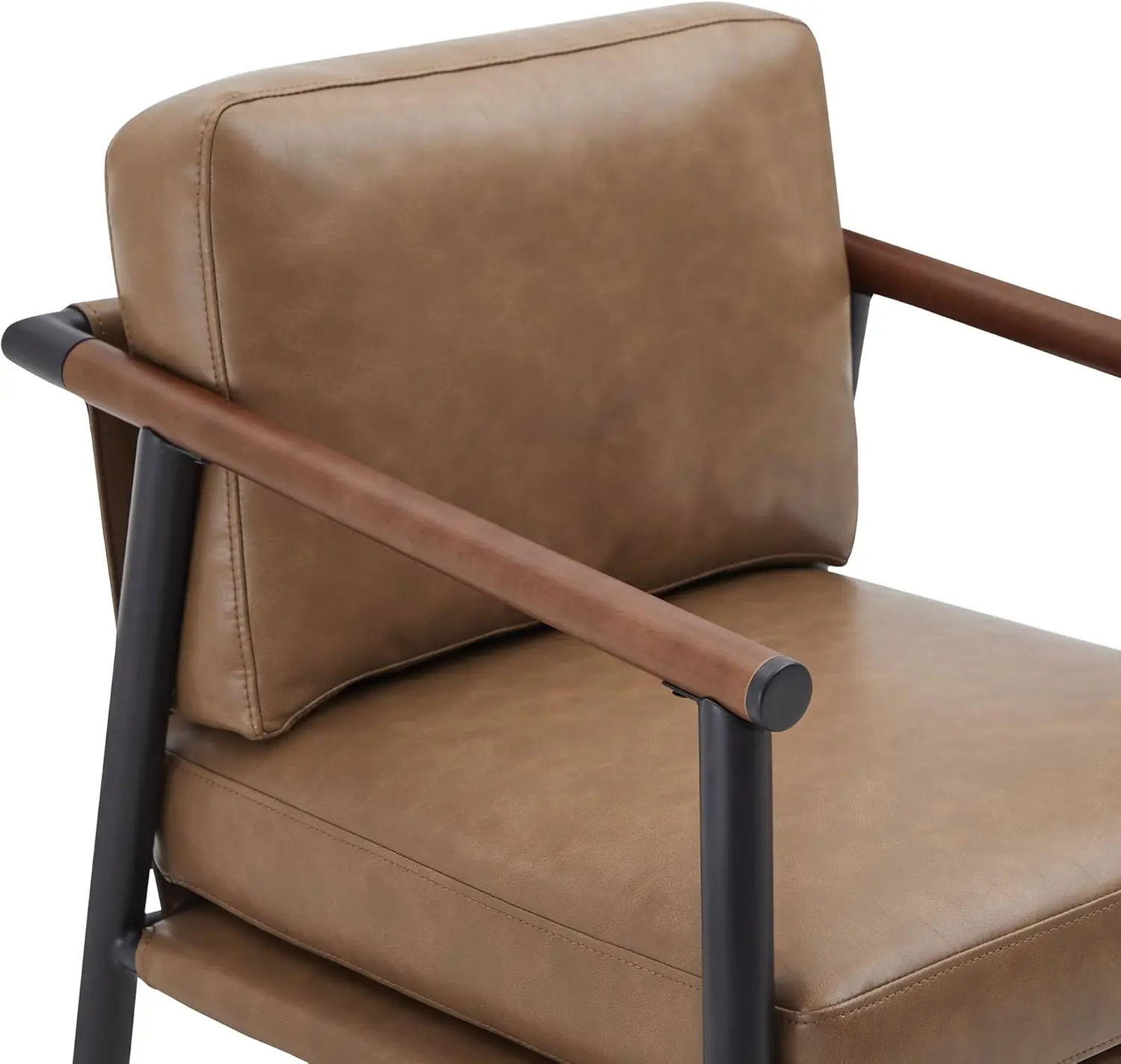 Zestaw 2 stołków barowych w stylu mid-century modern, stołki barowe o wysokości blatu o wysokości 66 cm (26 cali) z tapicerowanym siedziskiem, drewnianymi podłokietnikami i metalowymi nogami · Gorąca Wyprzedaż