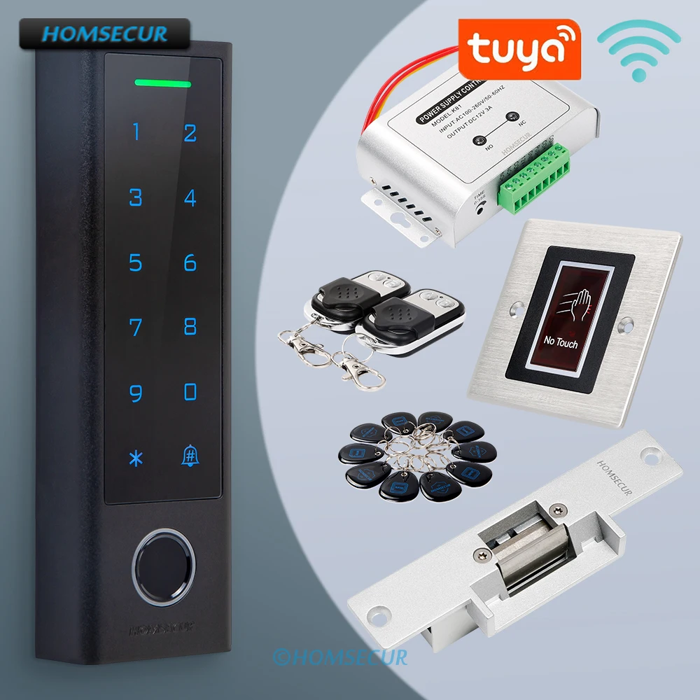 

HOMSECUR Waterproof IP66 APP WIFI Fingerprint Password RFID 125KHz Access Control System WG26-44 Fail Safe Lock Exit Button