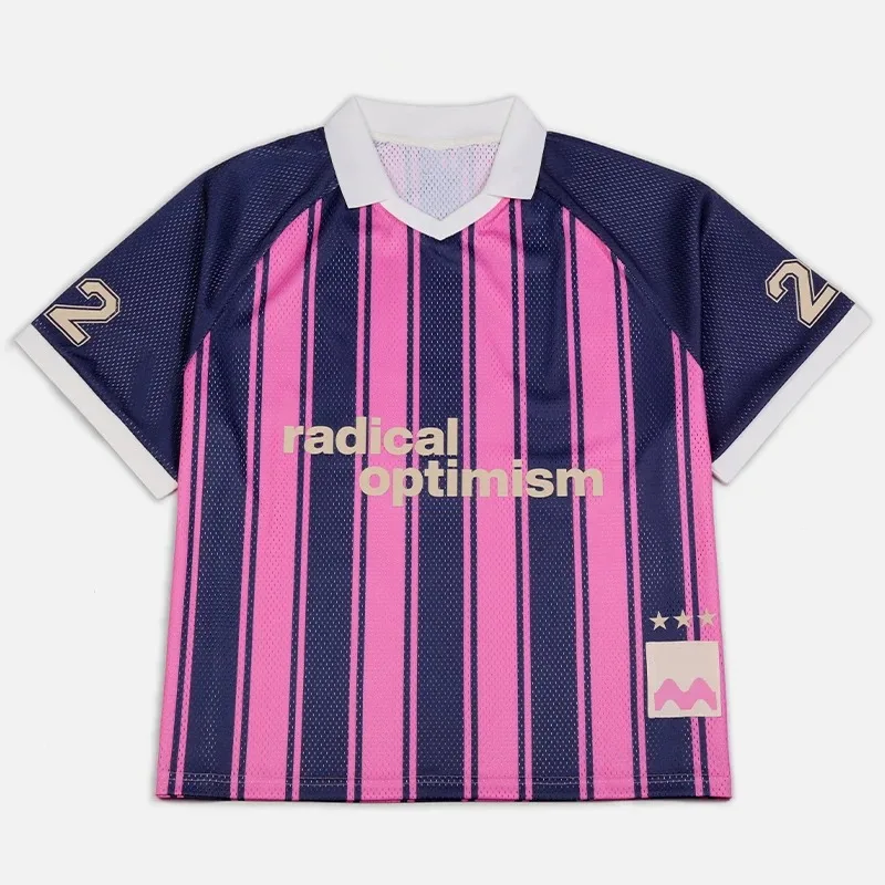 Unisex Jersey T-shirt Mesh Striped Polo Neck Tshirt Tops Printed Letters Striped Oversized Loose Tees Letters Men Women Summer