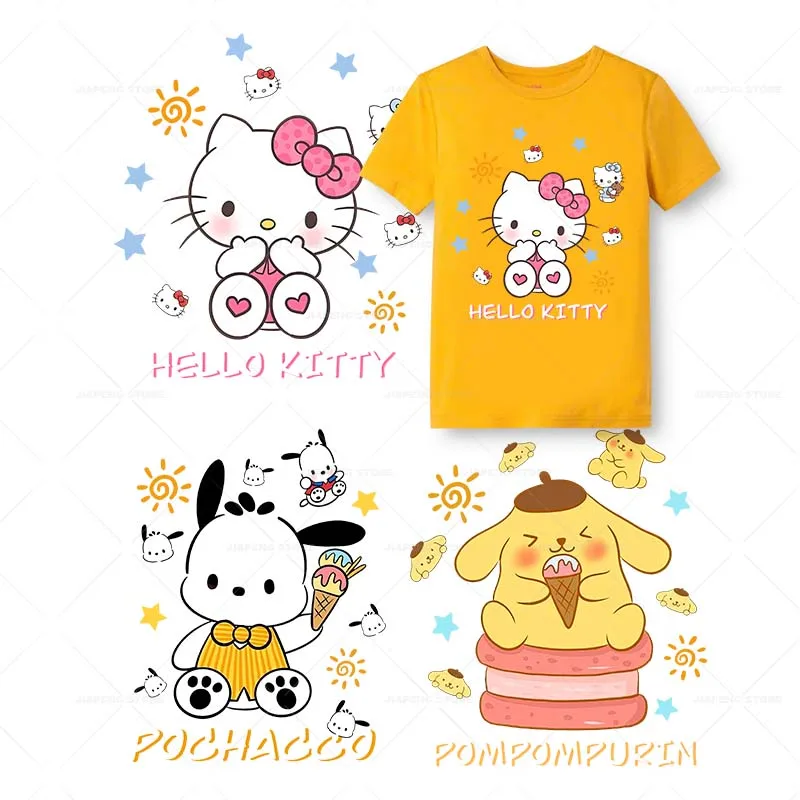 

Hello Kitty Printed Stickers for Clothes Iron on Heat Transfers on Clothing Sanrio Thermal on Kids T-shirt Washbale Applique DIY
