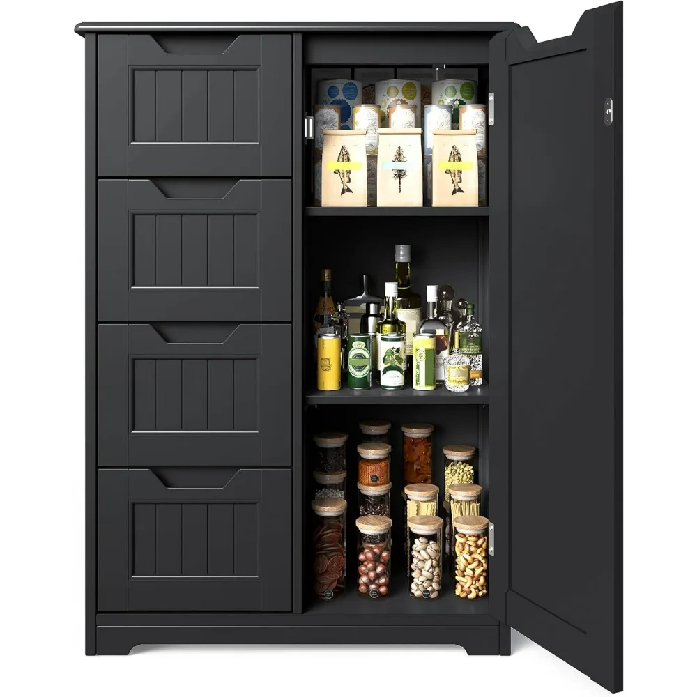 

33" Kitchen Pantry with Door and Shelves, Small Food Pantry Cabinet Cupboard, Freestanding Wooden Bathroom Storage Cabinet with
