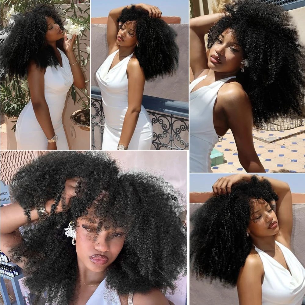 

Афро-кудрявый парик с челкой, плотность 300%, машинное производство, синтетические волосы и верх на кожу головы для комфорта на весь день