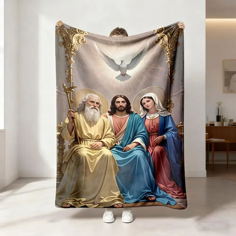 1pc Holy Family Holy Spirit White Dove Flannel Blanket Soft Cozy Throw Blanket For Lunch Break Relax Religious Home Decoratio