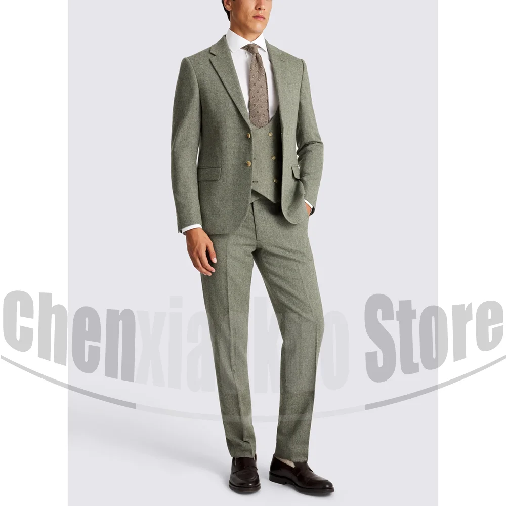 

Men's Herringbone Tweed Suit Set Single Breasted Premium Wool Blend Wear Elegant Business Formal Wedding Party Suit 3 Piece