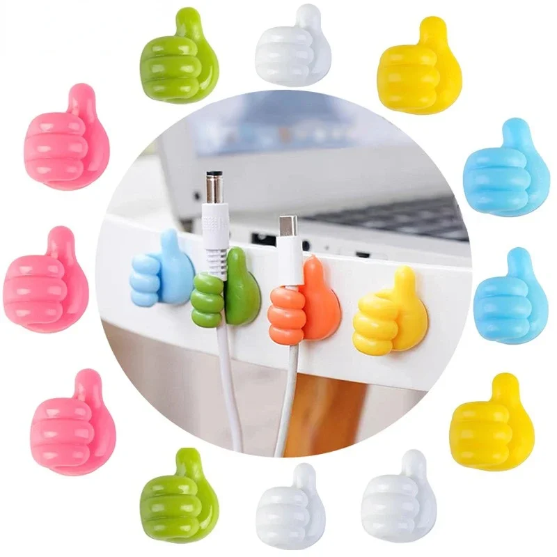 Self-Adhesive Wall Decoration Hook Creative Silicone Thumb Key Hanger Hook Home/Office Data Cable Clip Wire Desk Organize