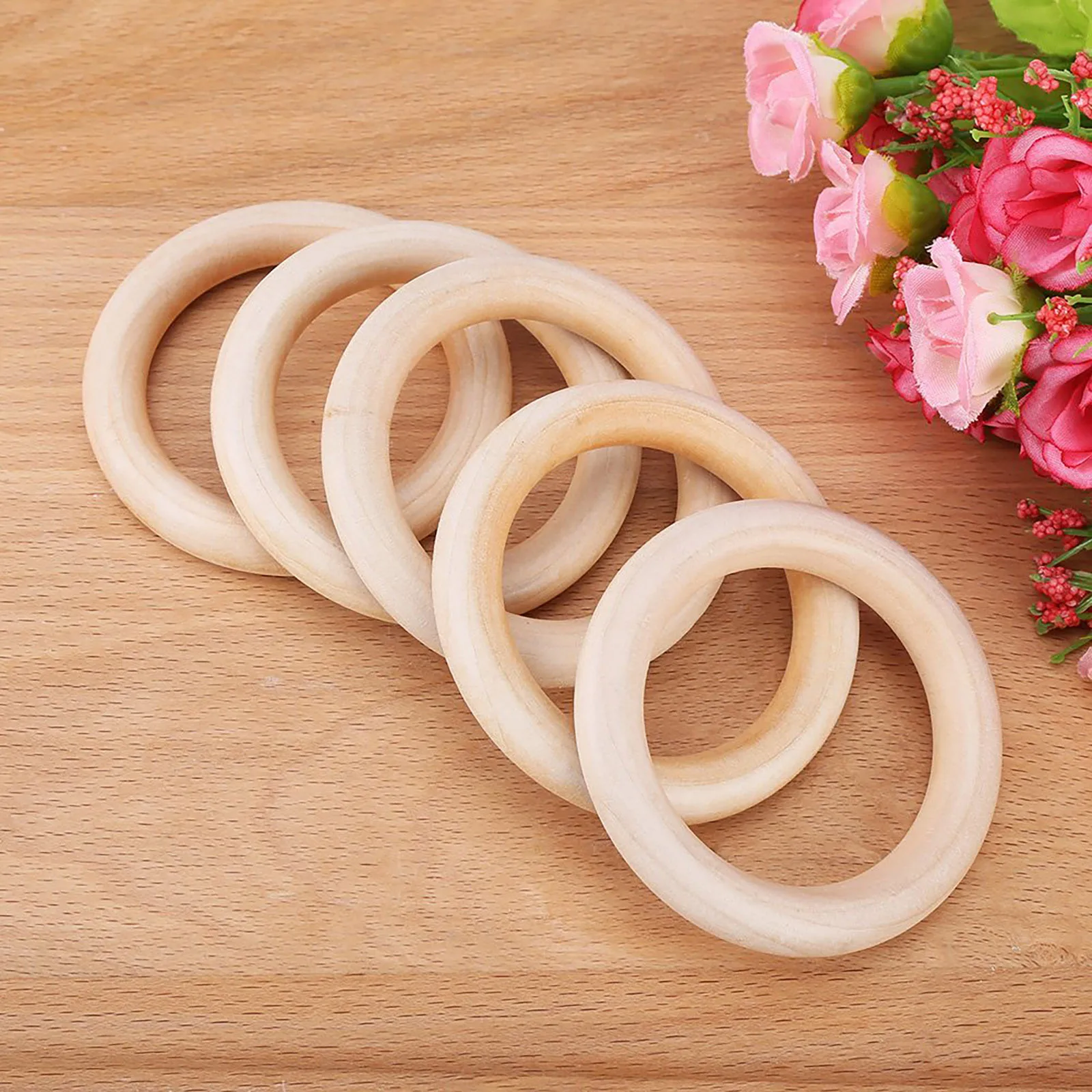 70mm Beech Wooden Ring Baby Teether Teething Ring Round Ring Diy Pacifier Chain Bracelet Accessory Toys Bpa Free