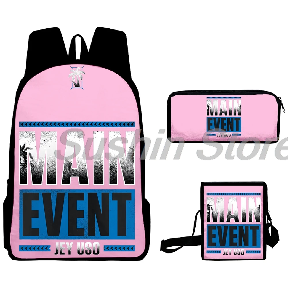 Jey Uso-Main Event Merch Mochila para homens e mulheres, mochila unissex, bolsa crossbody, mochila casual, sacos de viagem, 3 peças por conjunto