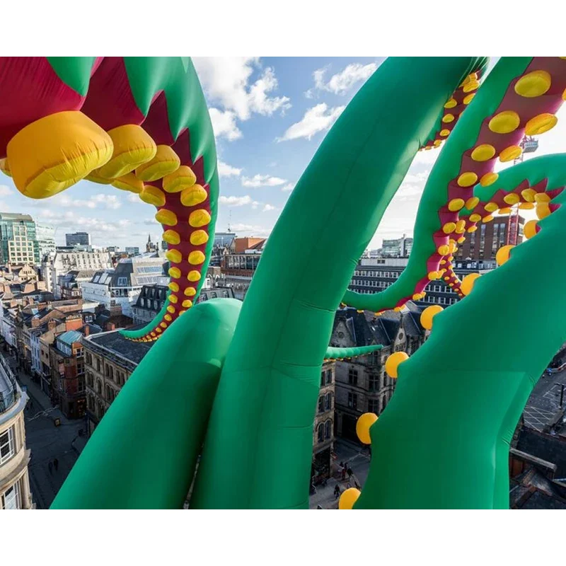 Barracas de polvo infláveis, braço de polvo inflável gigante, pés de água-viva com ventilador interno para decoração de construção de janelas ao ar livre