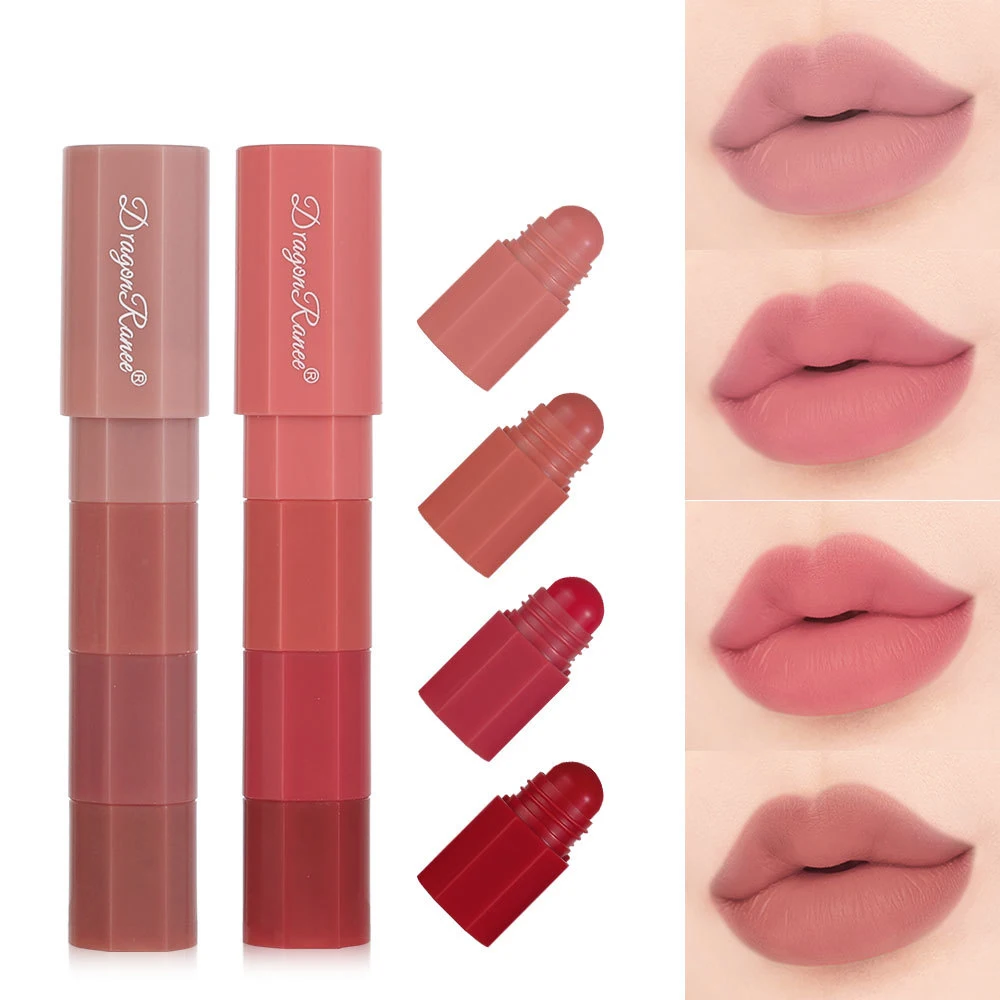 Penna per rossetto a quattro sezioni Rossetto opaco Rossetto opaco Colore opaco nudo Set di rossetti campione facile da trasportare