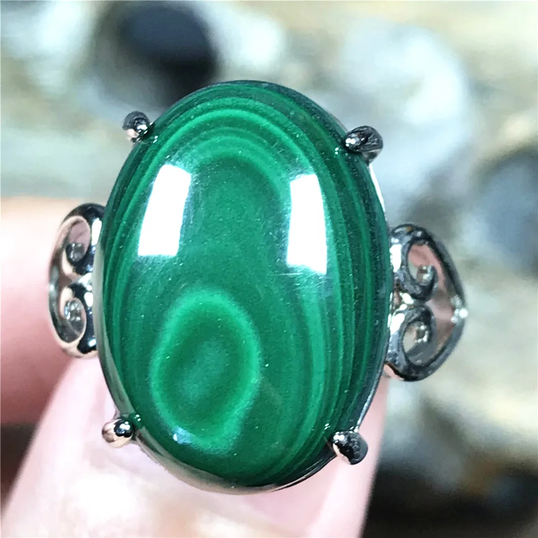 Natural Green Malachite Chrysocolla Ring Jewelry For Women Men Wealth Crystal Stone 18x13mm Beads Silver Adjustable Ring AAAAA