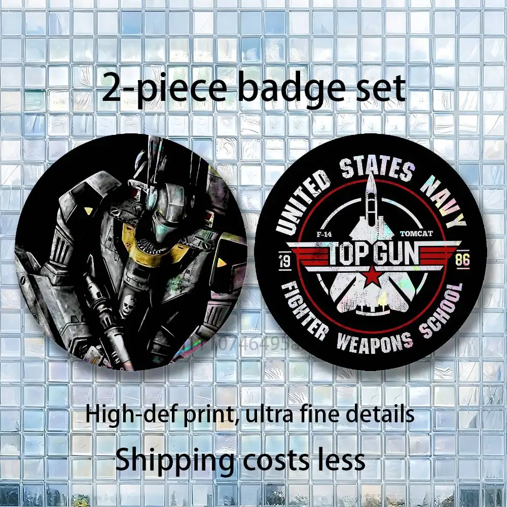 R-Robotech Anime Macross Brooches for Backpack Accessories 25,32,44,58,75mm Round Enamel Pins 2-piece set Cartoon Anime Badge
