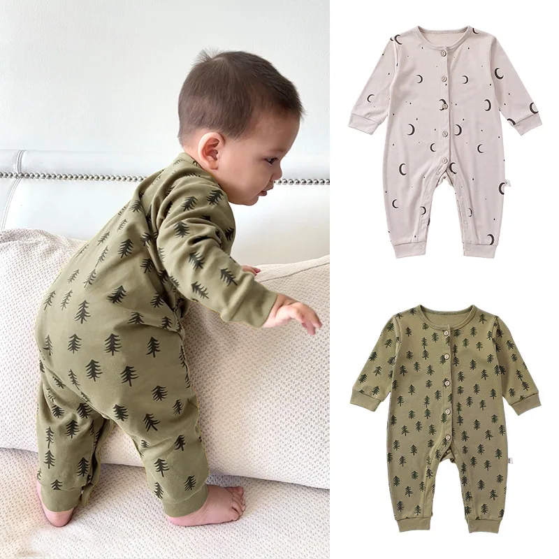 

Cotton Newborn Jumpsuit Comfortable Cute Animal Patterns Round Neck Baby Crawling Suit 0-18m Toddler Onesie