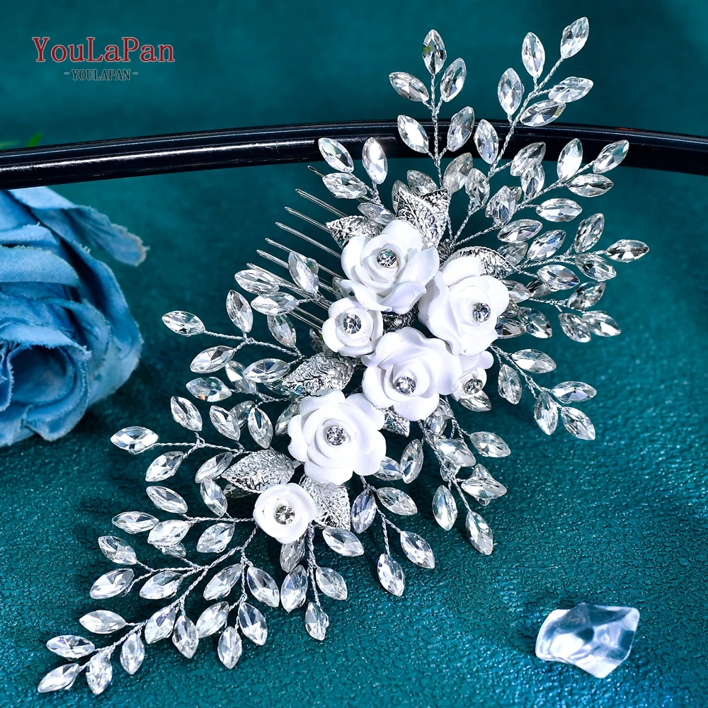 YouLaPan زهرة حجر الراين الزفاف مشط الشعر الزفاف إكسسوارات الشعر النساء الشعر الحلي اليدوية مأدبة خوذة حفلة HP319