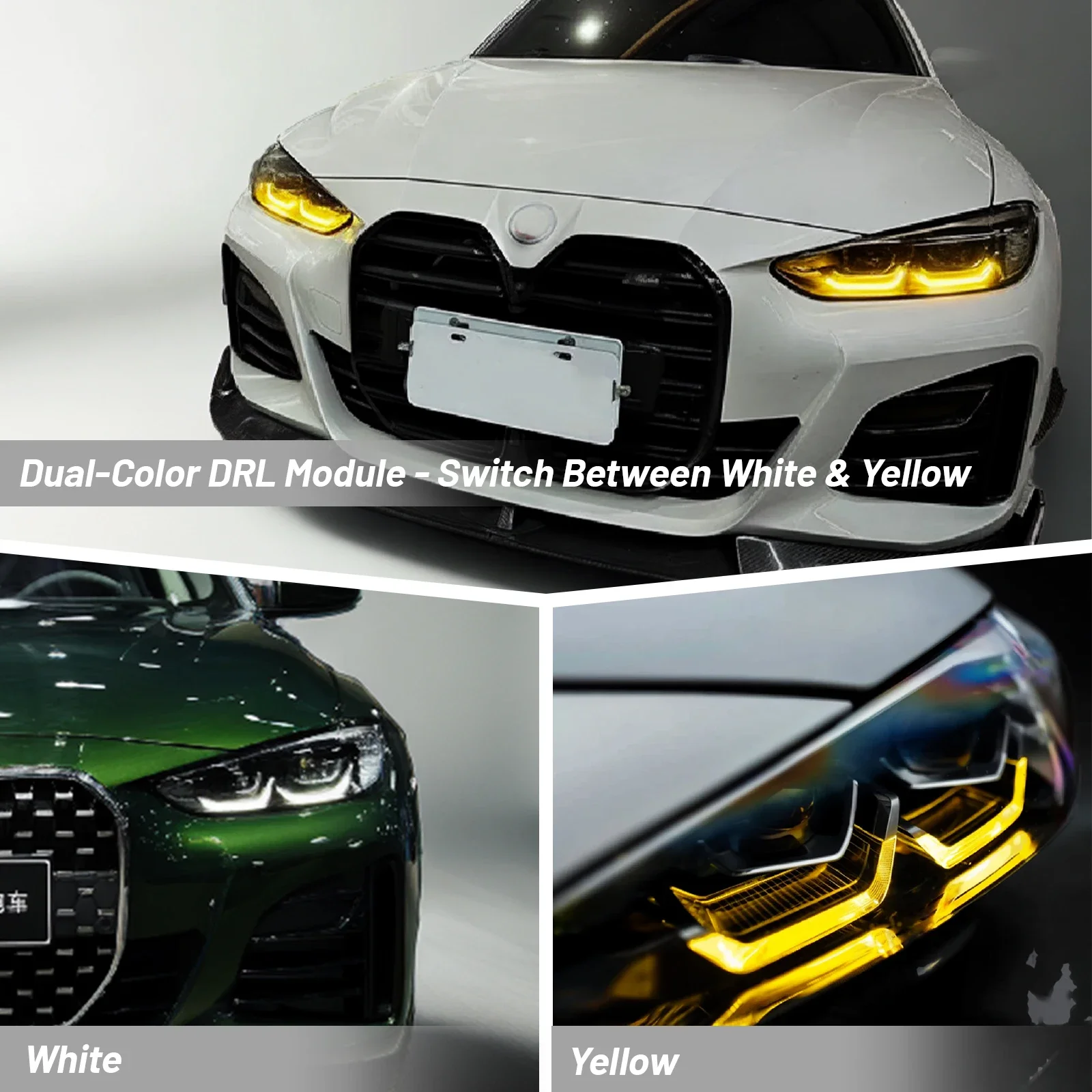 For BMW 4 Series M3 M4 2020-2023 G22 G23 G26 G82 425 430 440 Dual Color DRL Module Yellow &White LED Panel Daytime Running Light