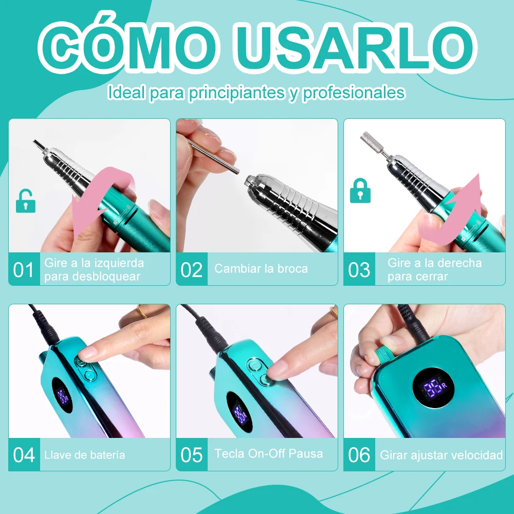 35000RPM Adjustable Speed Low Noise Nail Drill Machine Cordless Portable Nail Drill for Home Nail Salon Gel Nail Polishing