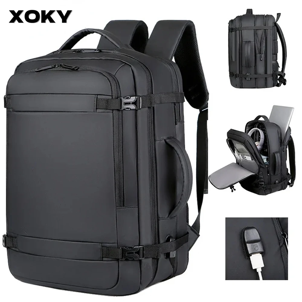 

XOKY 40L Expandable USB Travel Backpack Flight Approved Carry on Bags for Airplanes,Water Resistant Durable 17-inch backpack men