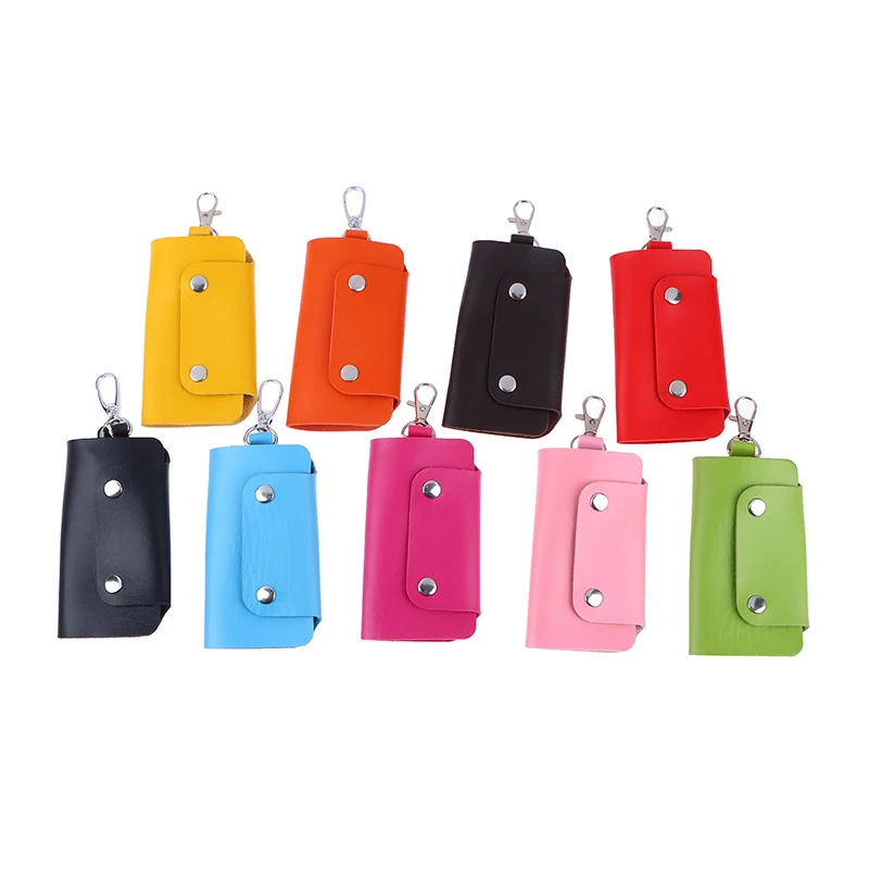 1Pc Unisex Portable PU Leather Car Key Holder Bag - Simple Solid Color Housekeeper Key Wallet Cover Storage Case