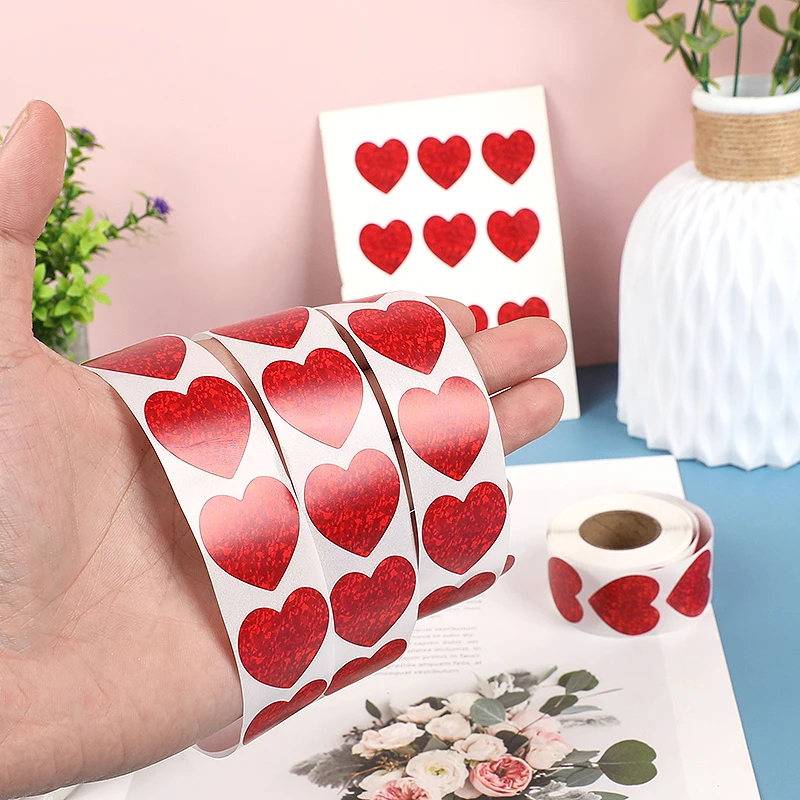 500PC Valentines Day Heart Sticker Candy Bag Seal Label Sticker Scrapbooking Valentines Birthday Wedding Gift Box Bag Decoration