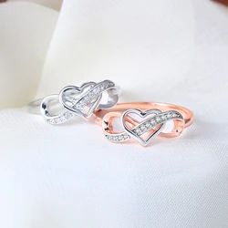 Wedding Rings For Women Heart Endless Love Mini Zircon Rose Gold Color Cute Massive Ring Wholesale Bride Jewelry DZR029