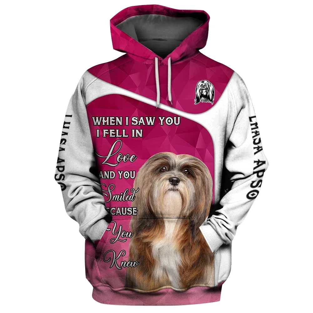 HX Lhasa Apso sudaderas con capucha 3D gráfico Fell In Love animales sudaderas con capucha mascotas perro jerseys Harajuku Tops sudaderas hombres ropa