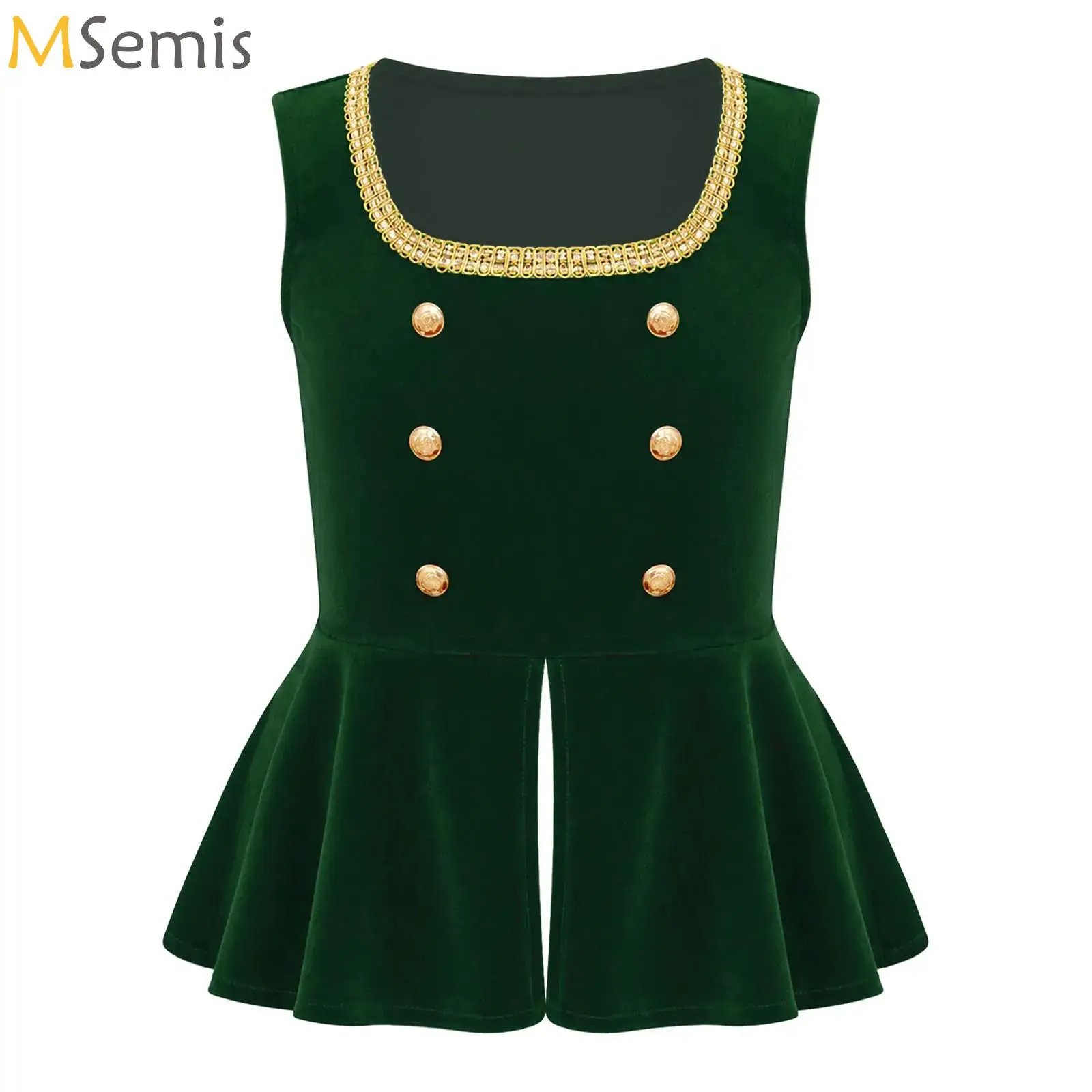 Gilet gothique médiéval de rennaissance pour Halloween, style steampunk, costume de pirate victorien, haut en velours sans manches, à double boutonnage et à volants.