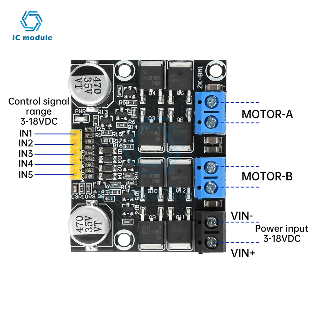 DC 3-18V 10A Dual H-bridge Motor Driver DC Forward and Reverse PWM Motor Speed Controller Low Voltage High Current