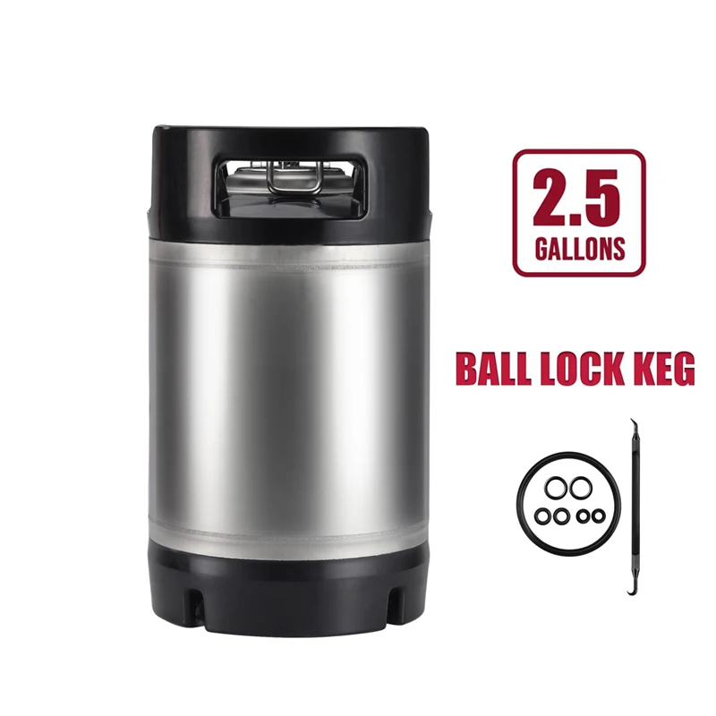 2025 New 2.5 Gallon Ball Lock Corny Keg, Stainless Steel Cornelius Beer Keg with Reinforced Rubber Handle,Extra spare o-ring kit