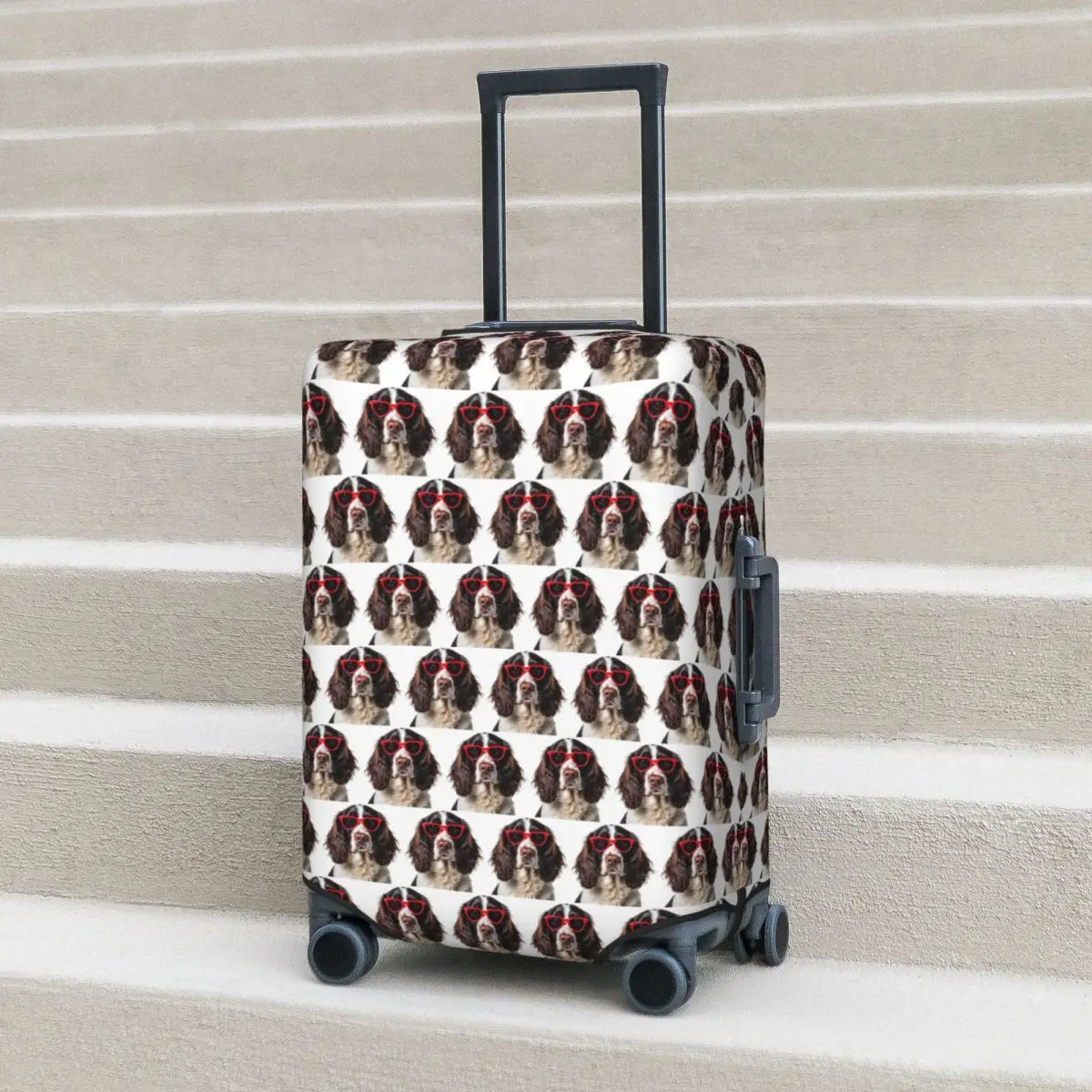 

English Springer Spaniel Dog Wearing A Heart Shape Sunglasses Suitcase Cover Protection Elastic Trip Luggage Protector Covers