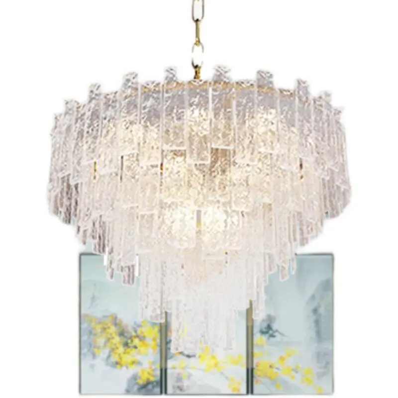 

French retro modern simple glass living room chandelier, light luxury atmosphere new villa bedroom chandelier