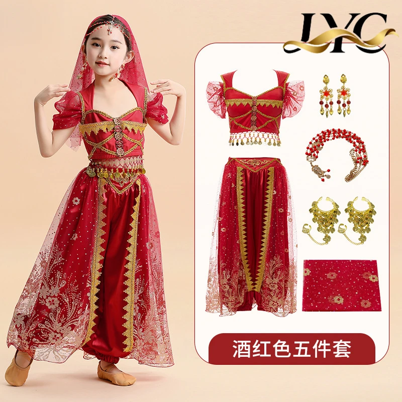 Dansjurk in Indiase stijl voor kinderen voor volksdansshow voor peuters, exotische Aladdin-jasmijnlook