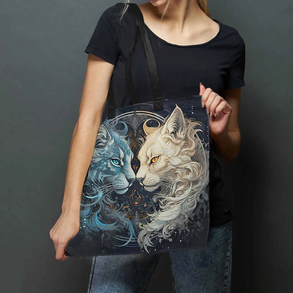 

Embroidery Kit Personalized Bag with Needle/Instruction/Color Threads Stamped Embroidery Bag Yin-Yang Cat for Beginners