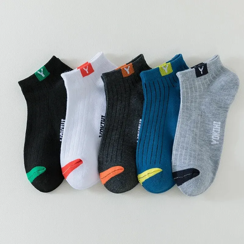 5 Pairs of Spring MEN'S Boat Socks for Casual Sweat Absorption, Comfortable, Lightweight, Breathable