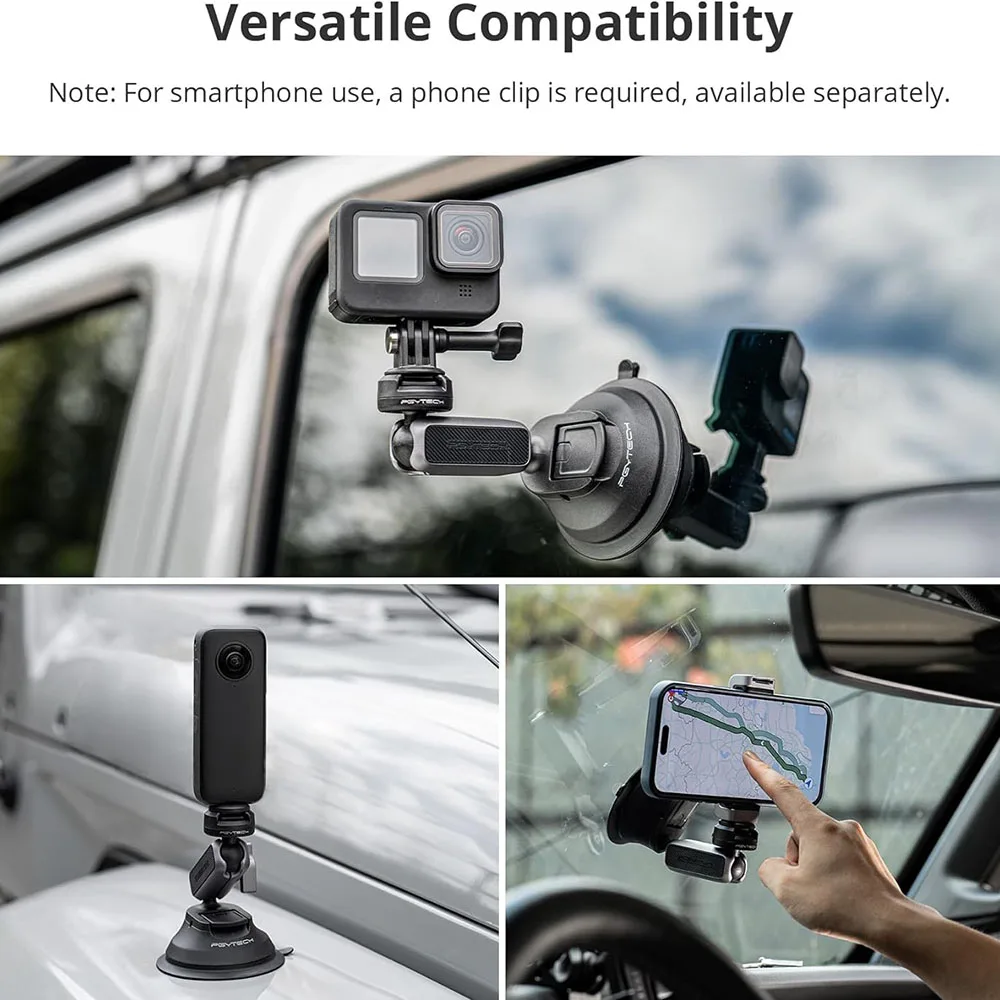 PGYTECH CapLock Suction Cup Adapter Mount 360° Rotation Car Mount For DJI OSMO Action 4/3 Gopro12/10/9/8/7 Insta360 Camera Base