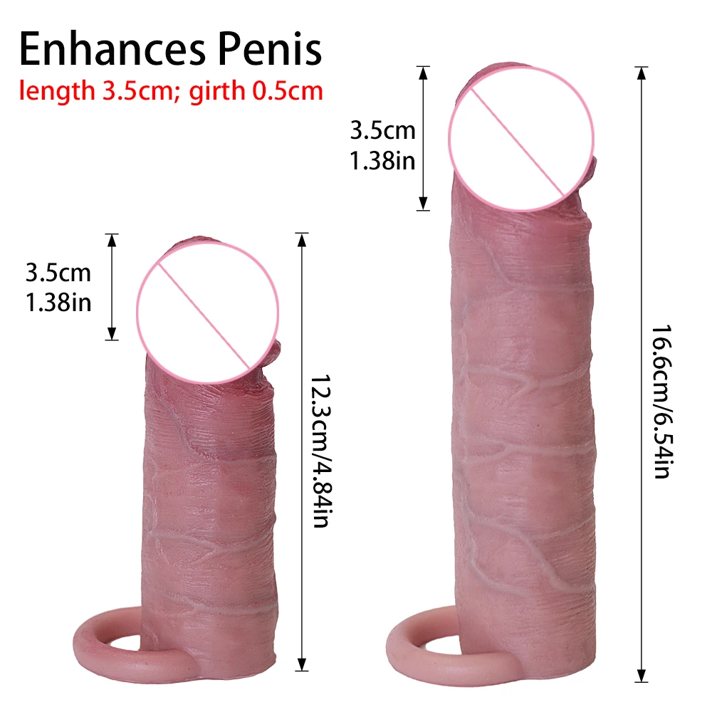 Men Sex Toy Liquid Silicone Skin Feel Penis Sleeve with Cock Ring Realistic Dildo Entender Erotic Sex Product Flexibility