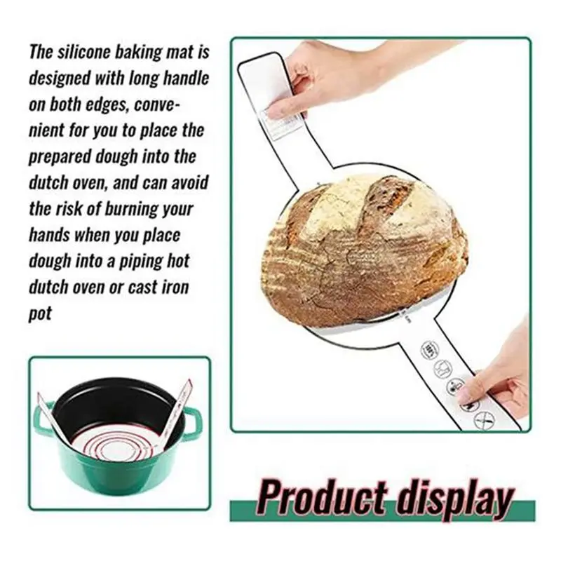 AA331~2Pcs Silicone Baking Mat for Dutch Oven Bread Baking Non-Stick Baking Mat with Long Handle 8.3Inch Reusable Sheets,Black