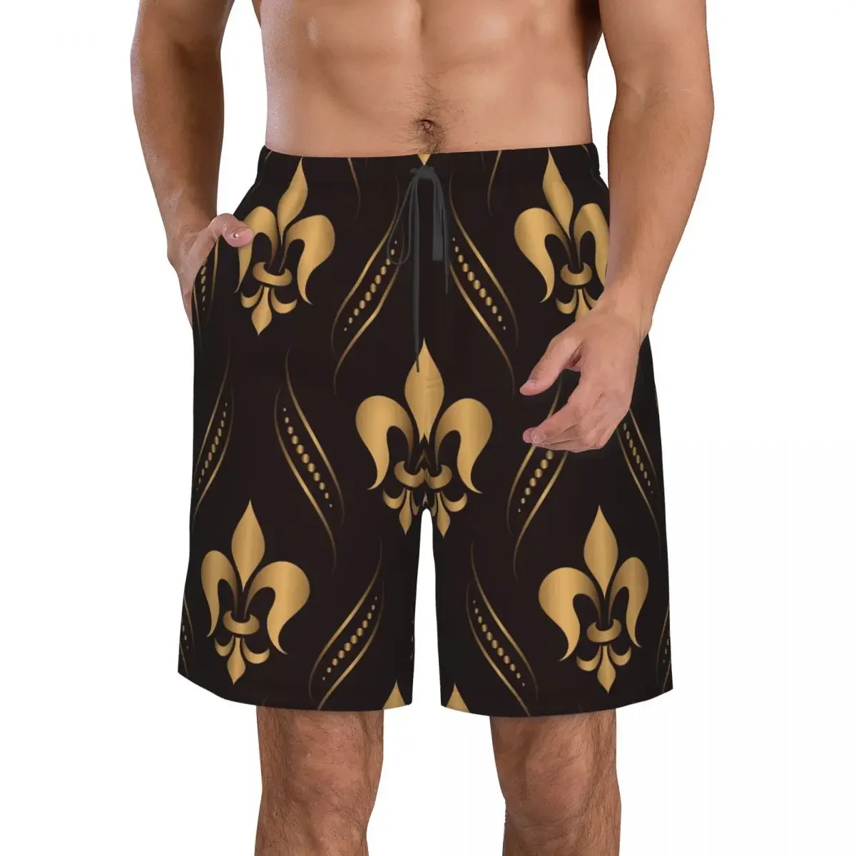 Summer Men's Swimwear Shorts Damask Golden Beachwear Swim Trunks Men Swimsuit